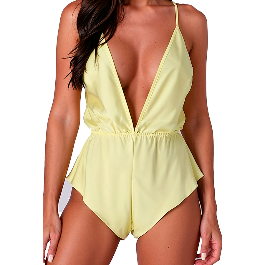 Body en satin dos nu citron — PASSION WOMAN TEDDIES