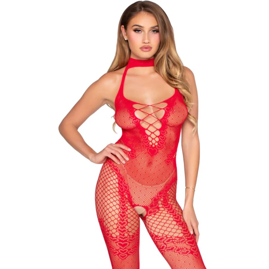 Bodystocking résille rouge sans fourche — LEG AVENUE BODYSTOCKINGS