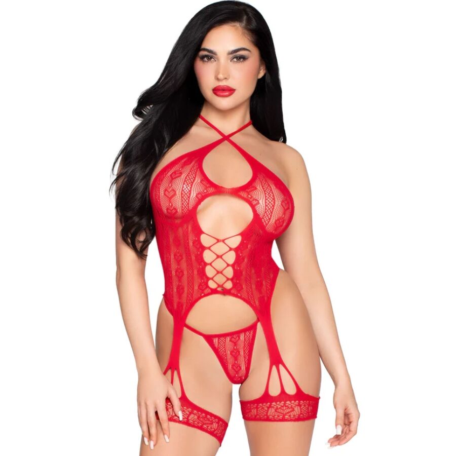 Ensemble lingerie dentelle porte-jarretelles et string — LEG AVENUE BODYSTOCKINGS