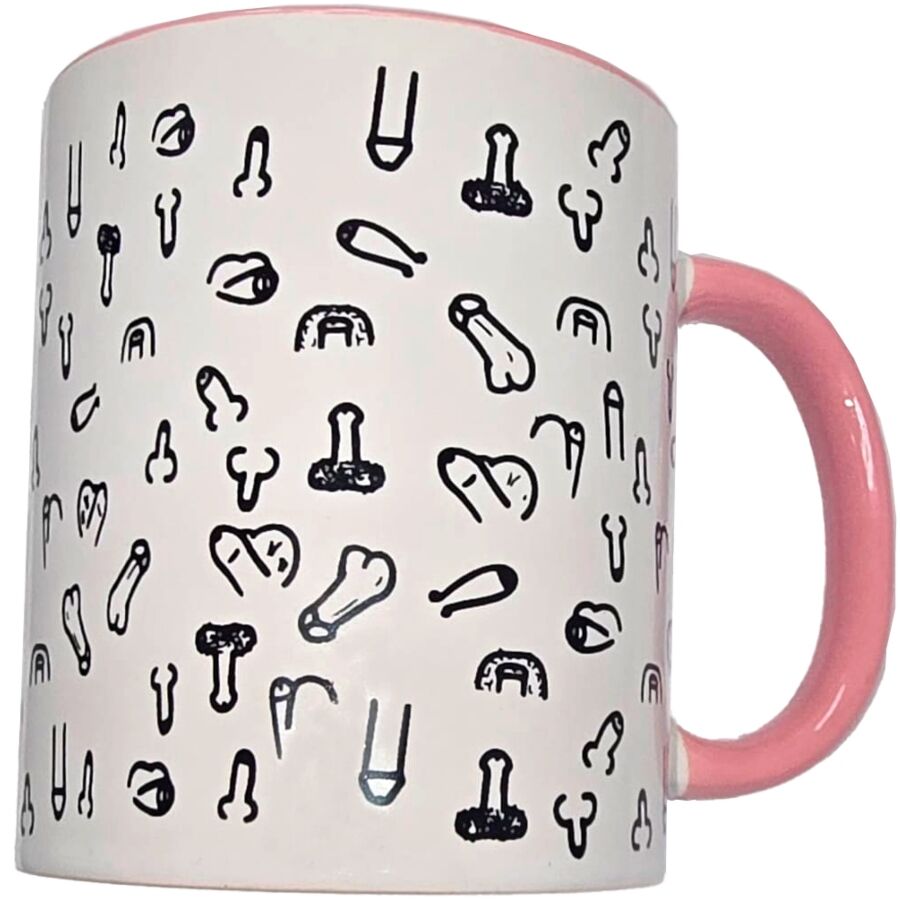 Tasse coquine en céramique blanche avec anse rose — DIABLO PICANTE