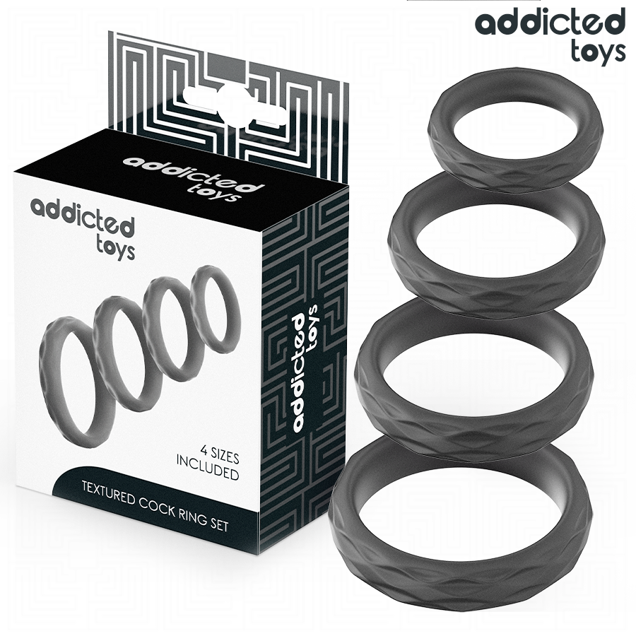 Ensemble d'anneaux pénis texturés, 4 tailles — ADDICTED TOYS