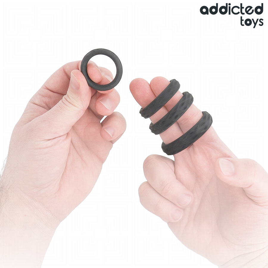 Ensemble d'anneaux pénis texturés, 4 tailles — ADDICTED TOYS