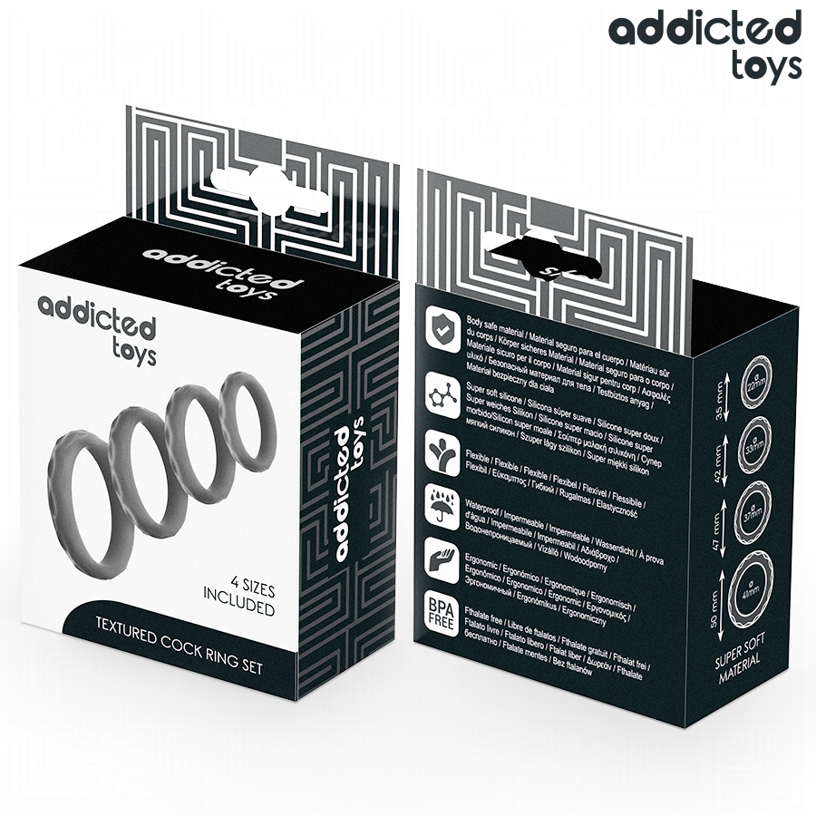 Ensemble d'anneaux pénis texturés, 4 tailles — ADDICTED TOYS