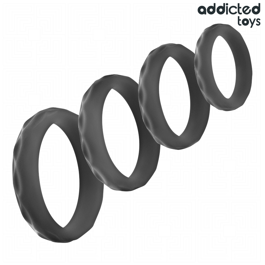 Ensemble d'anneaux pénis texturés, 4 tailles — ADDICTED TOYS