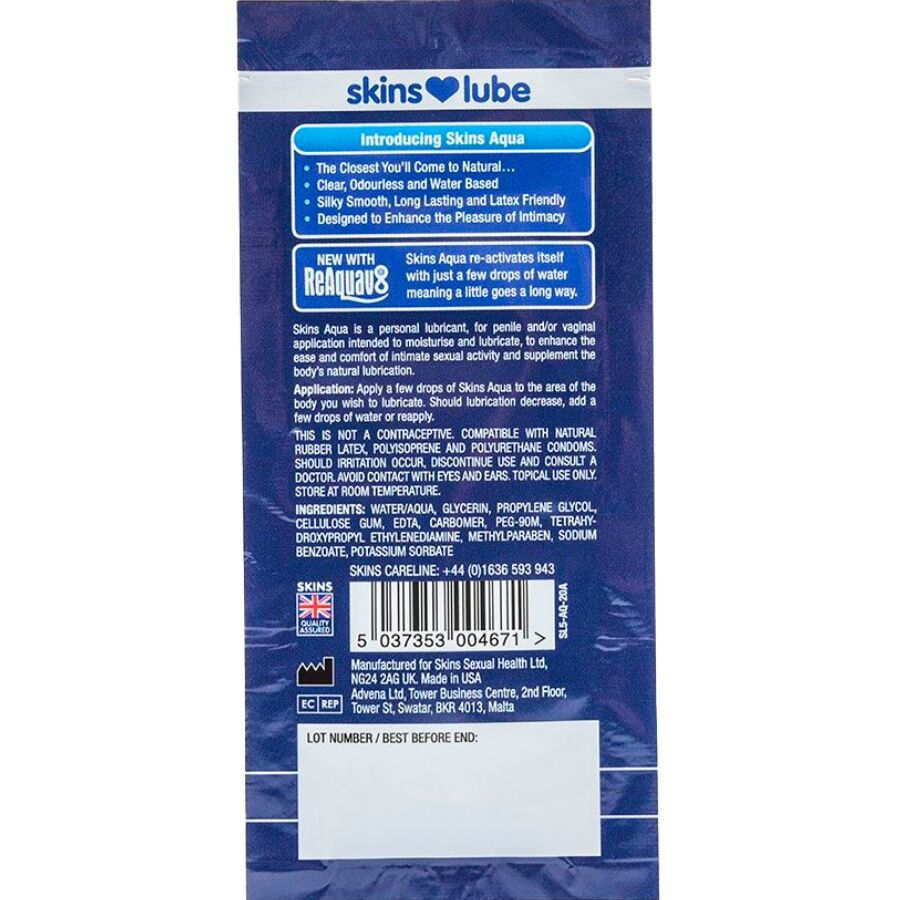 Lubrifiant aqua à base d'eau dose unique — SKINS
