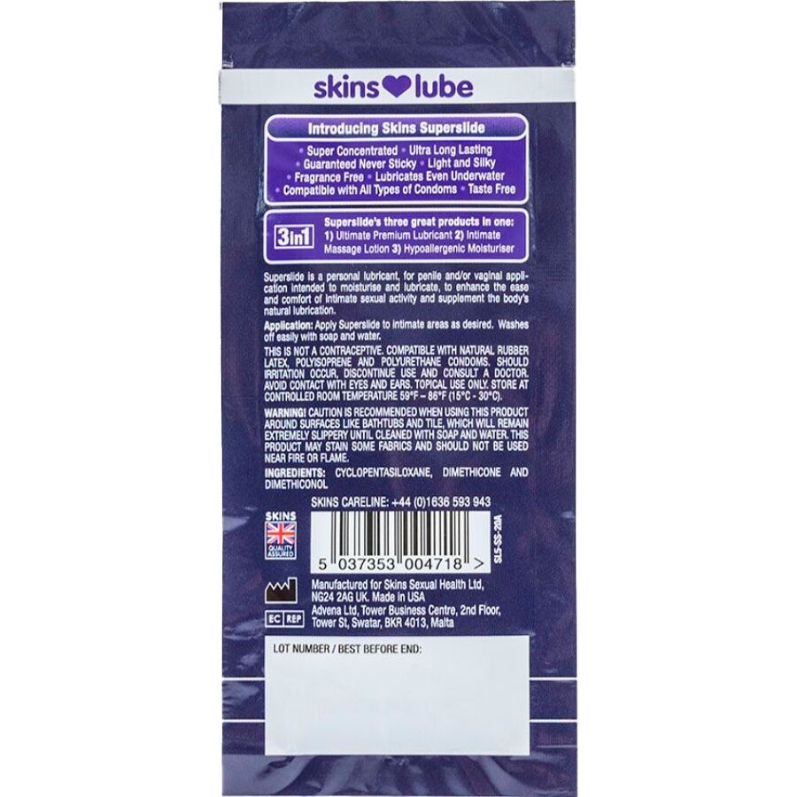 Lubrifiant silicone longue durée en dose unique — SKINS
