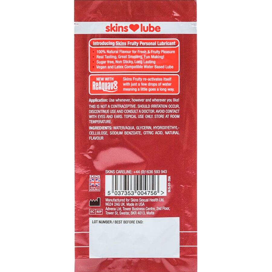 Lubrifiant fruité à la fraise, dose unique 5 ml — SKINS