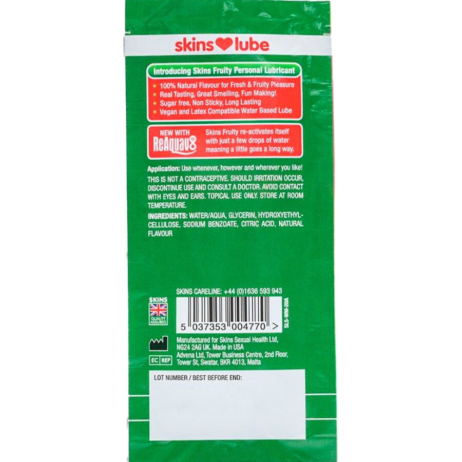 Lubrifiant fruité à base d'eau à la pastèque, dose unique — SKINS