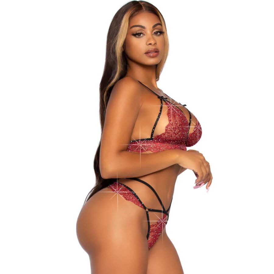 Ensemble soutien-gorge et string bordeaux en dentelle — LEG AVENUE SETS