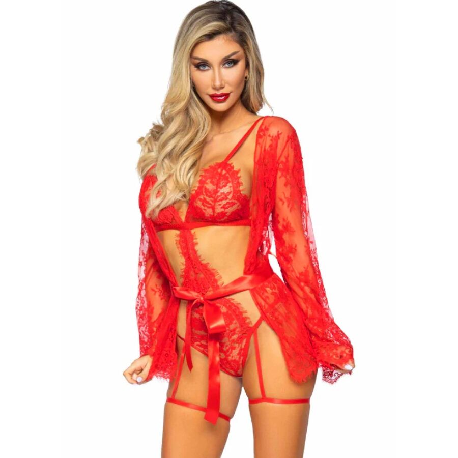 Ensemble peignoir et porte-jarretelles rouge — LEG AVENUE SETS