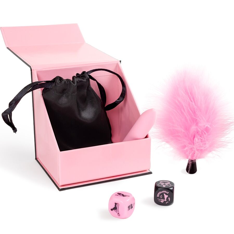 Set di piaceri per coppie: dadi, vibratore a sfera, piuma — SECRETPLAY 100% GAMES