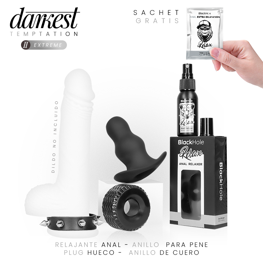 Coffret exploration intense avec plug, anneaux et spray relaxant — DARKEST TEMPATION