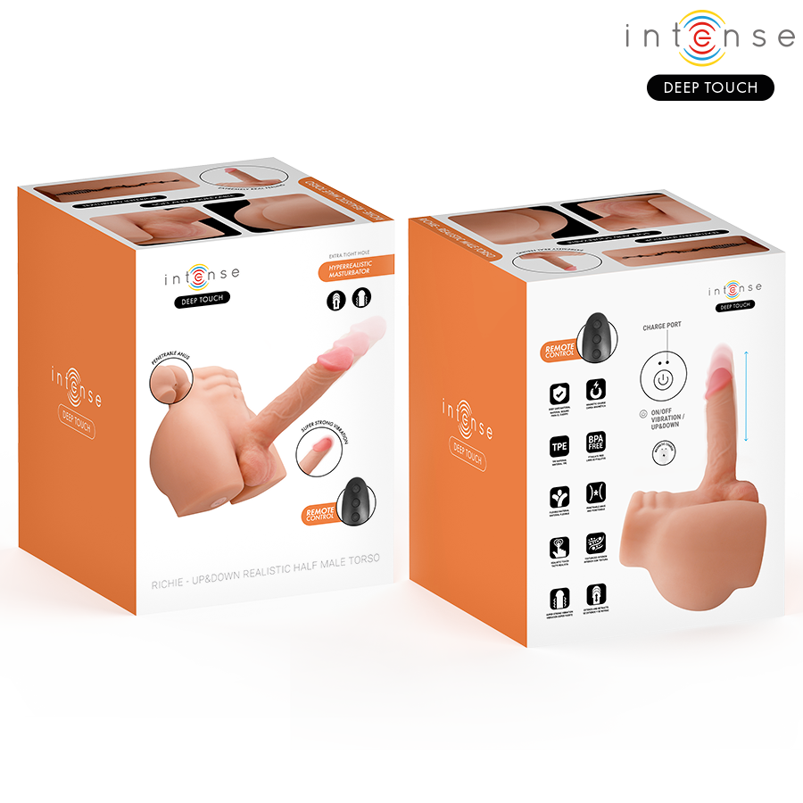 Torse masculin hyperréaliste avec godemichet vibrant et anus pénétrant, télécommande — INTENSE BODIES & MASTURBATORS