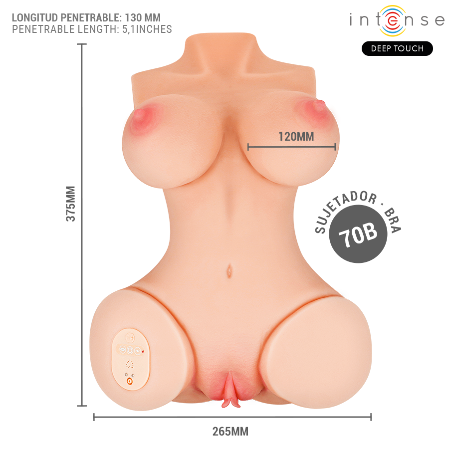 Torso masturbador hiperrealista con succión, calor, vibraciones y efectos de voz — INTENSE BODIES & MASTURBATORS