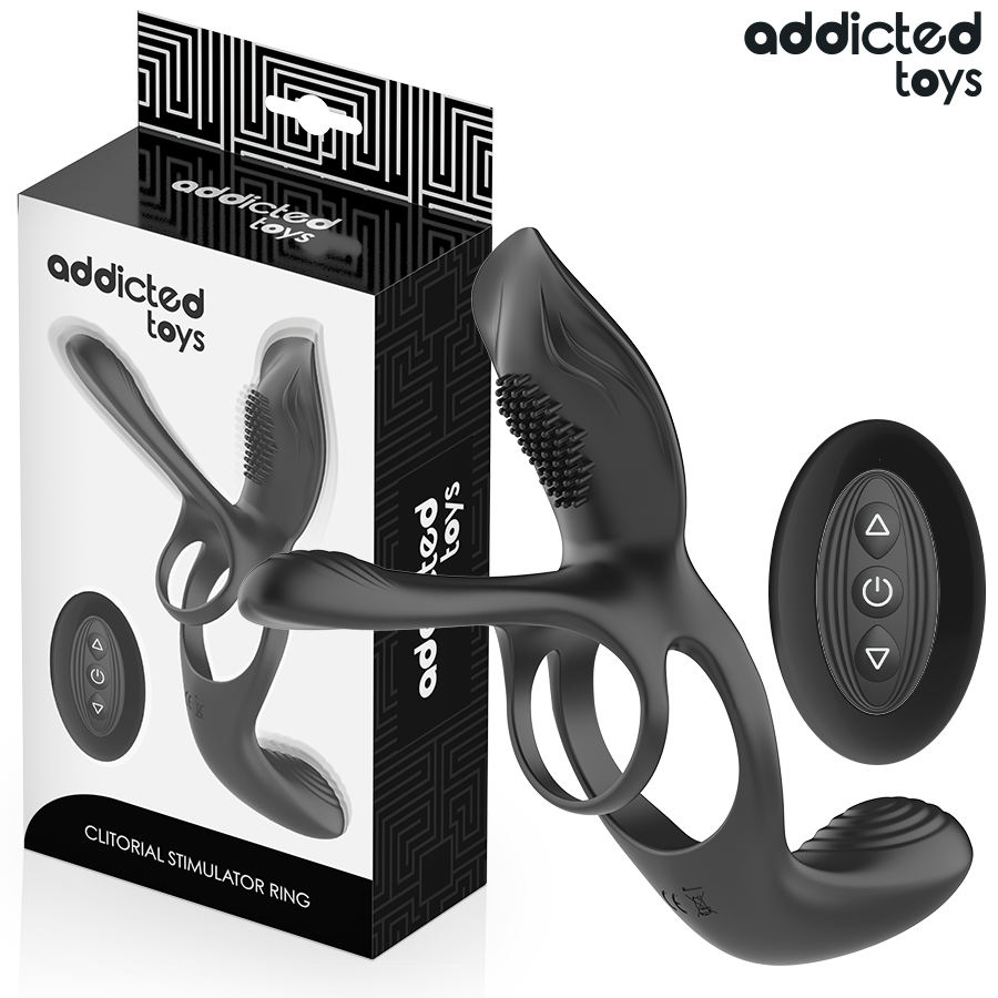 Double anneau pénis et testicules avec stimulateur clitoridien — ADDICTED TOYS