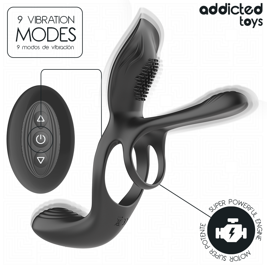 Double anneau pénis et testicules avec stimulateur clitoridien — ADDICTED TOYS