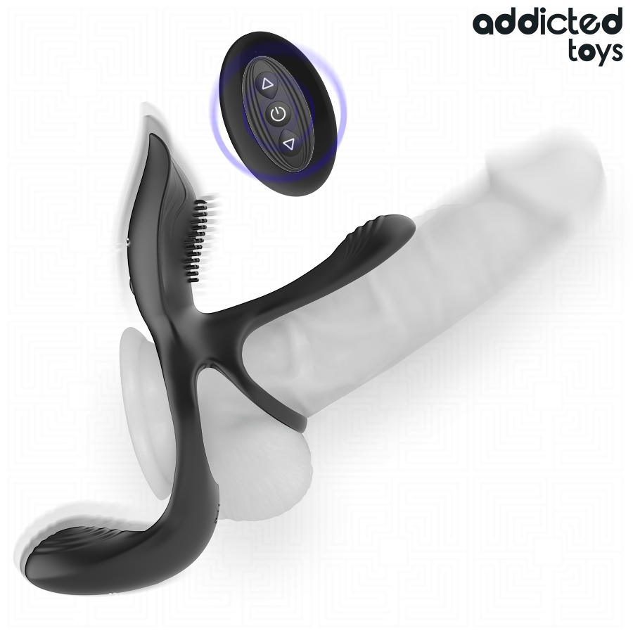 Double anneau pénis et testicules avec stimulateur clitoridien — ADDICTED TOYS