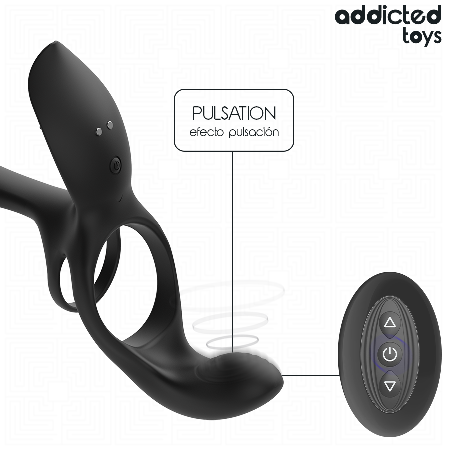 Double anneau pénis et testicules avec stimulateur clitoridien — ADDICTED TOYS