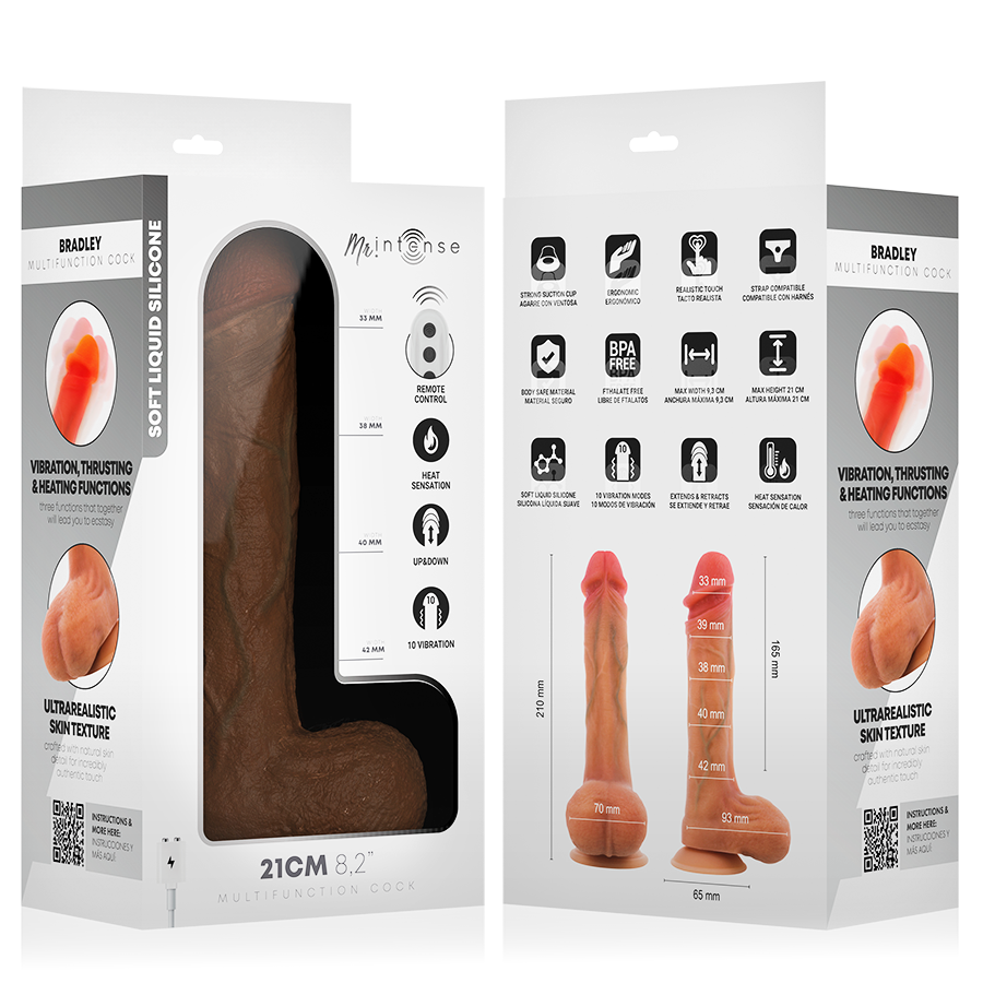 MR INTENSE - BRADLEY GODEMICHET VIBRANT EN SILICONE AVEC EFFET CHAUFFANT ET TÉLÉCOMMANDE 21 CM -Ø- 4,2 CM