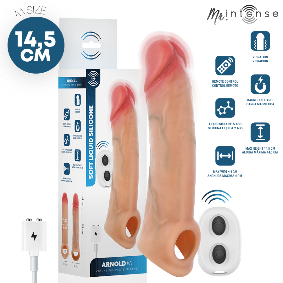 MR INTENSE - ARNOLD M VIBRATEUR MANCHON PÉNIS EN SILICONE AVEC TÉLÉCOMMANDE 14,5 CM -Ø- 4 CM