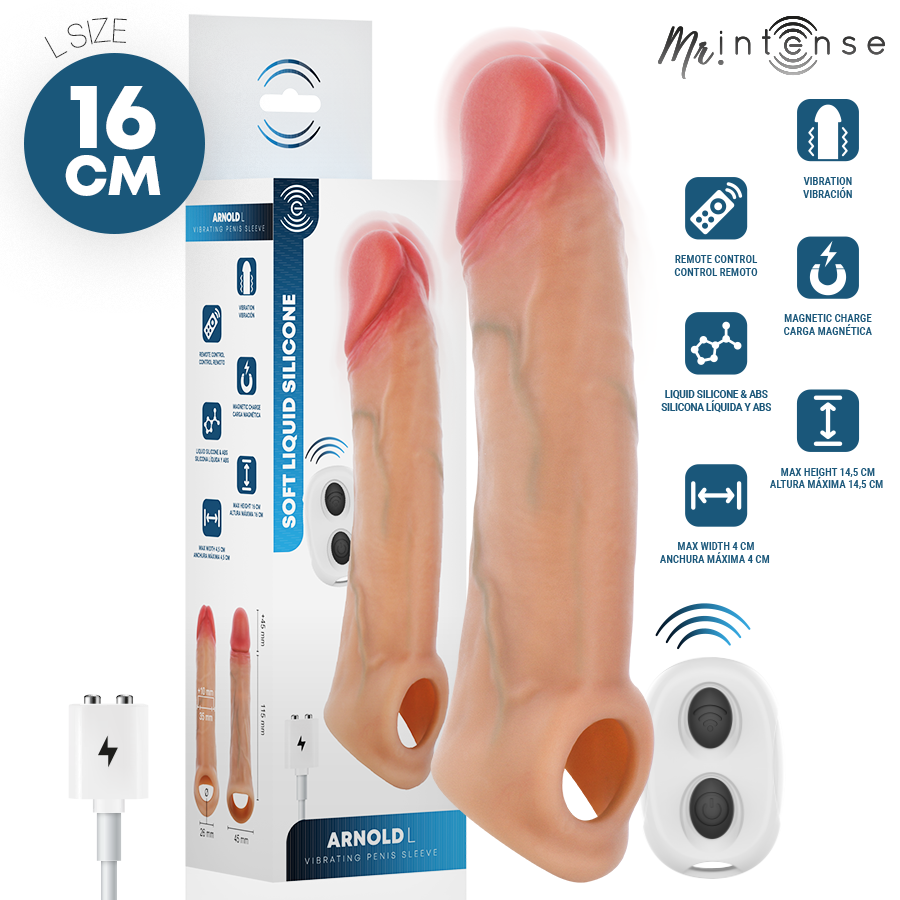 MR INTENSE - ARNOLD L VIBRATEUR MANCHON PÉNIS EN SILICONE AVEC TÉLÉCOMMANDE 16 CM -Ø- 4,5 CM