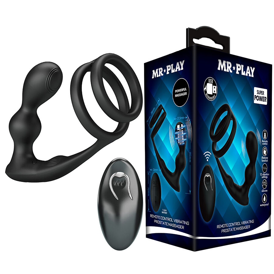 Plug anal vibrant avec anneau pénien et télécommande — MR PLAY