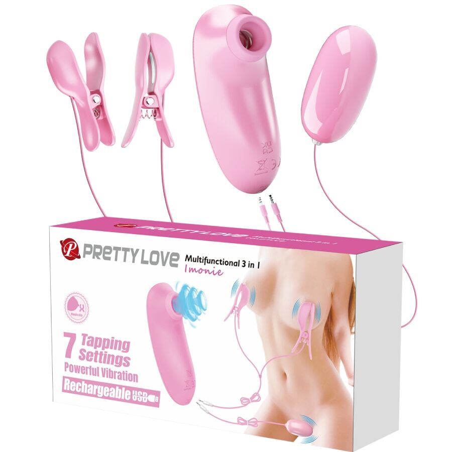 Kit de stimulation 3-en-1 : pinces à tétons, vibromasseur et stimulateur à tapotements — Pretty Love Flirtation