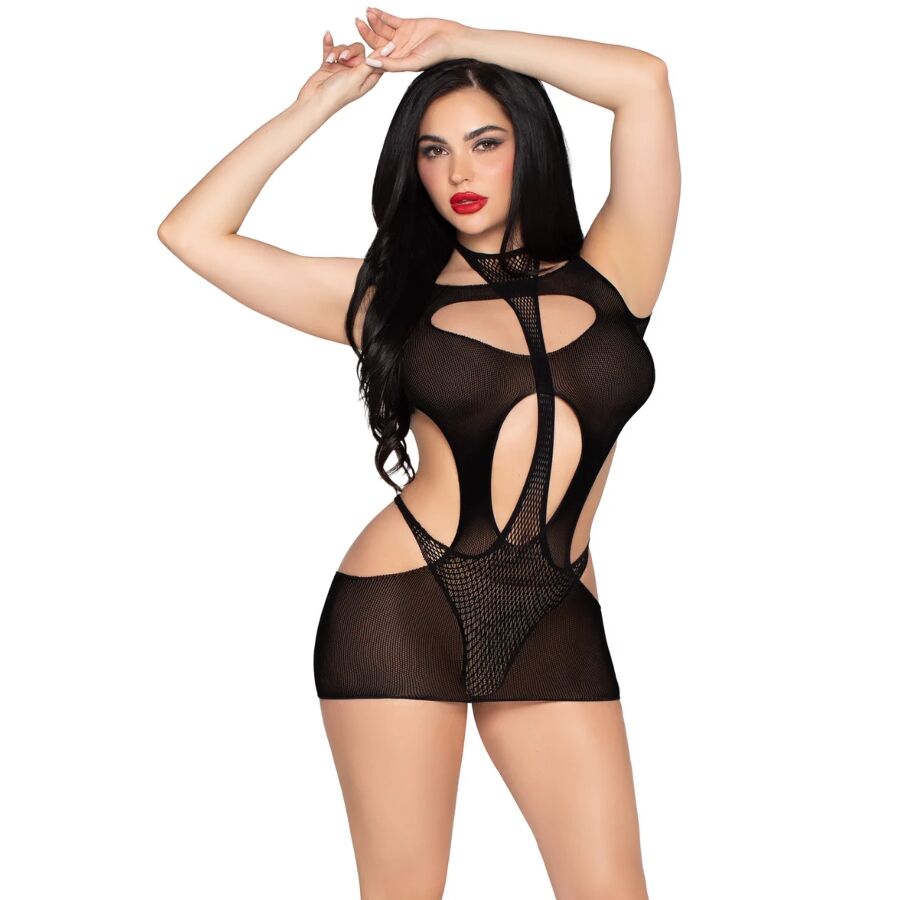Ensemble mini-robe et body harnais noir — LEG AVENUE DRESSES