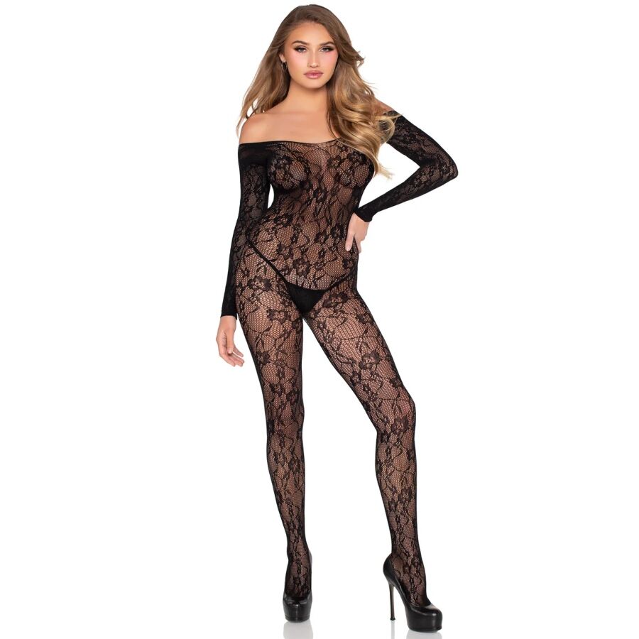 Body en dentelle florale extensible noir — LEG AVENUE BODYSTOCKINGS