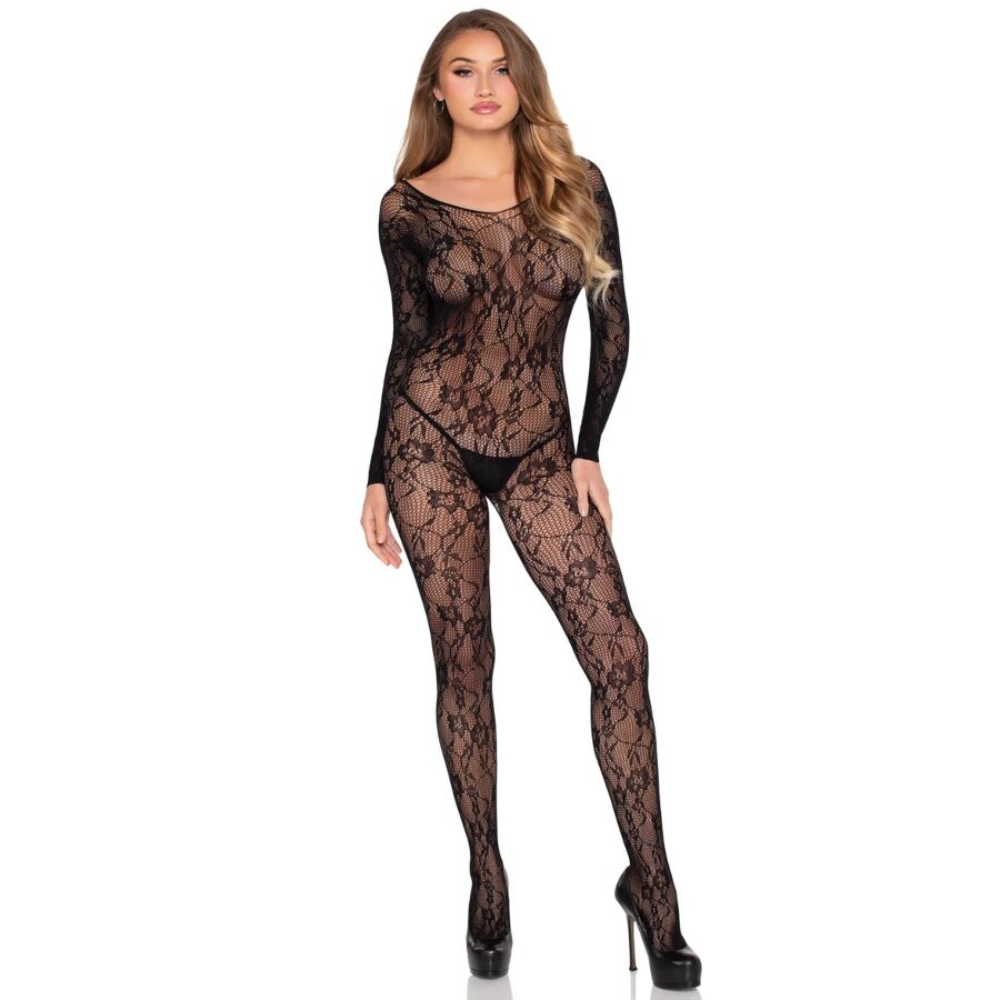 Body en dentelle florale extensible noir — LEG AVENUE BODYSTOCKINGS