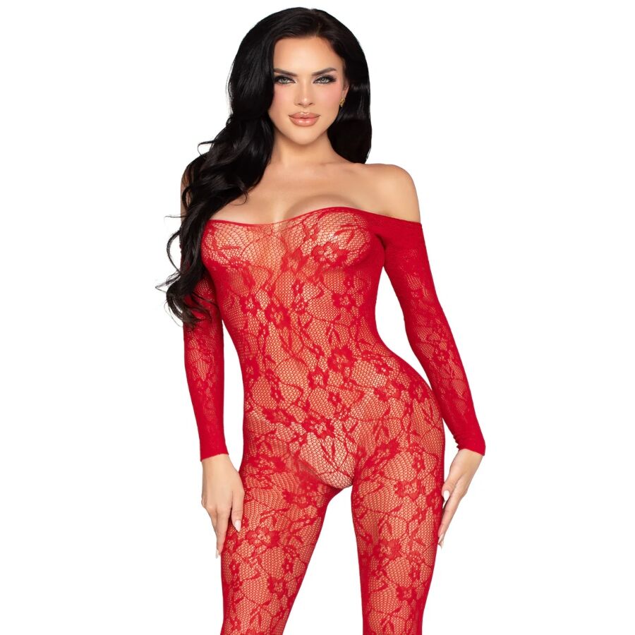 Body en dentelle florale rouge — LEG AVENUE BODYSTOCKINGS