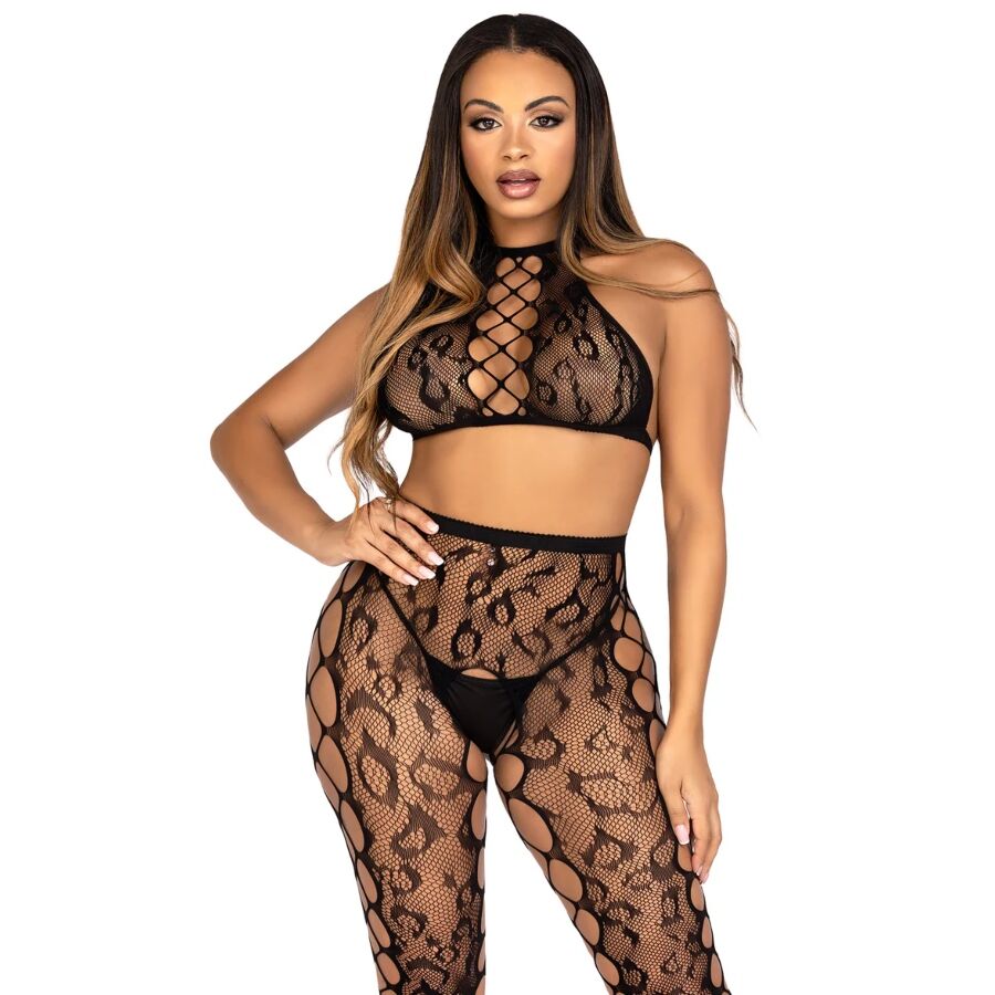 Ensemble crop top et leggings sans entrejambe noir — LEG AVENUE SETS