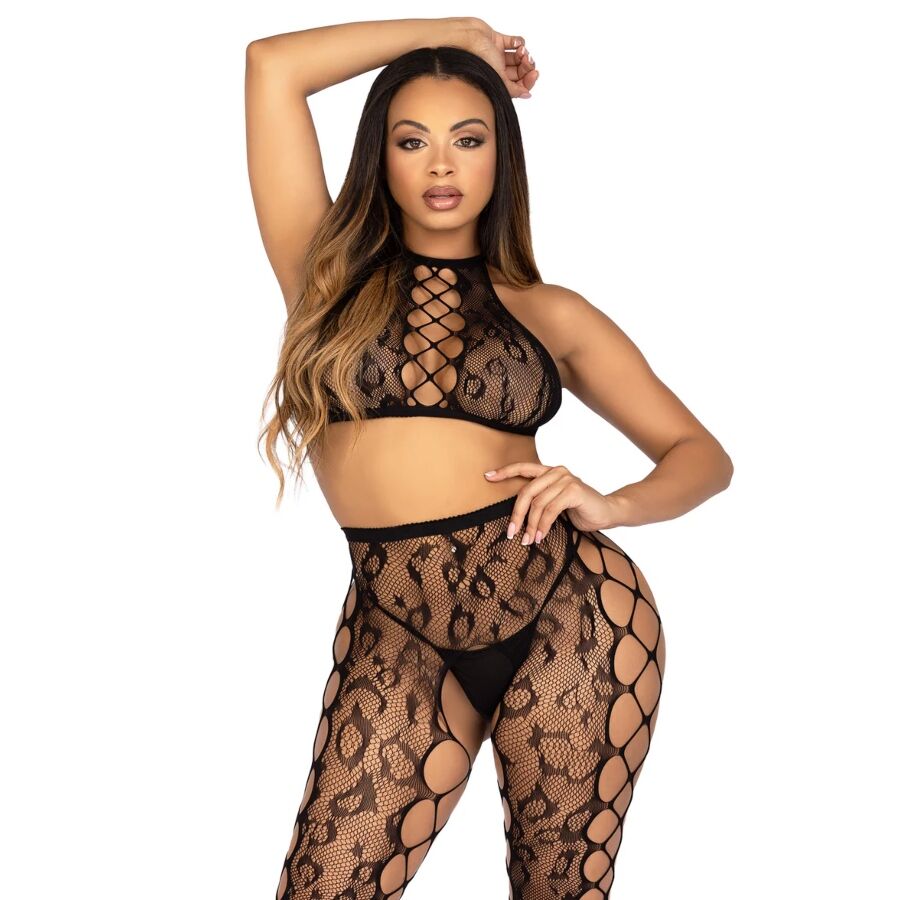 Ensemble crop top et leggings sans entrejambe noir — LEG AVENUE SETS