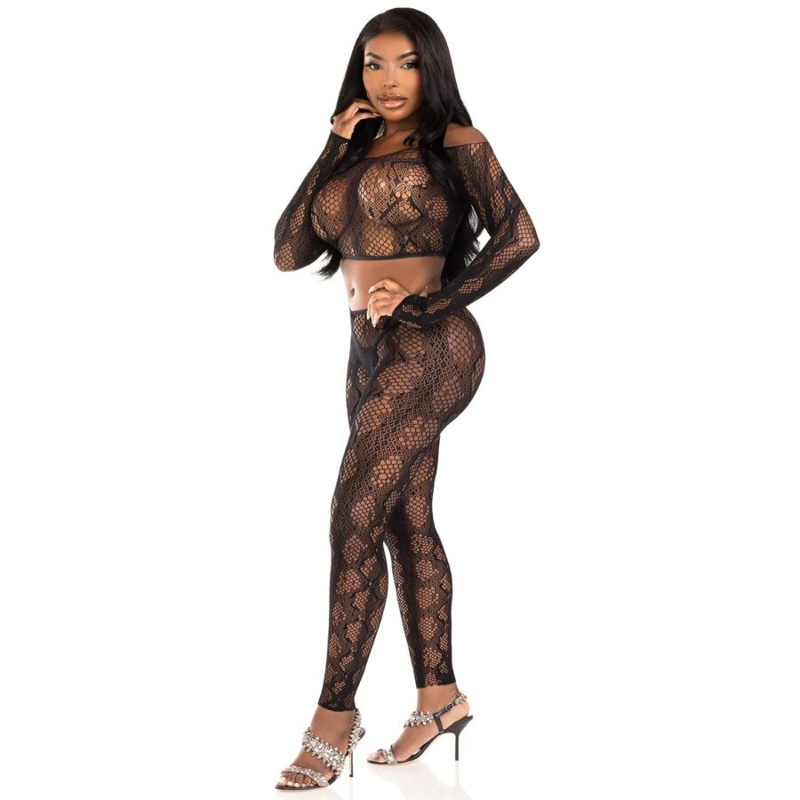 Conjunto crop top e leggings sem pés de padrão pitão — LEG AVENUE SETS