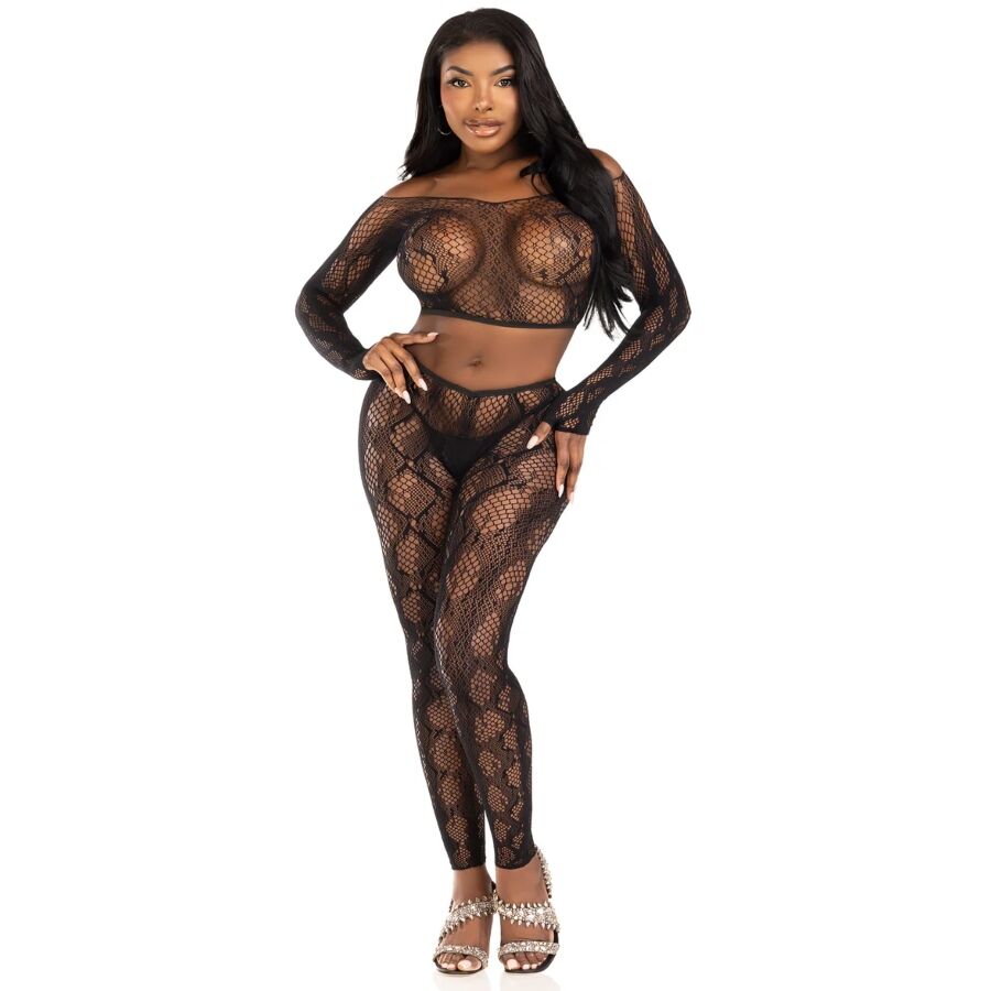 Conjunto crop top e leggings sem pés de padrão pitão — LEG AVENUE SETS