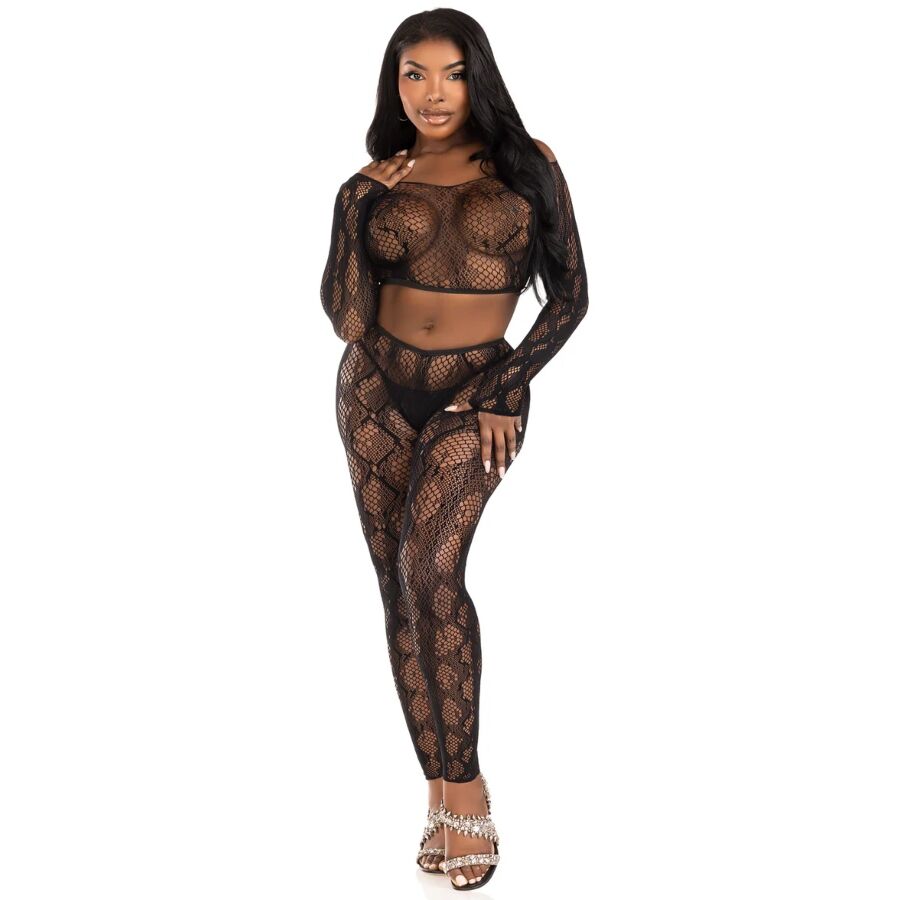 Conjunto crop top e leggings sem pés de padrão pitão — LEG AVENUE SETS