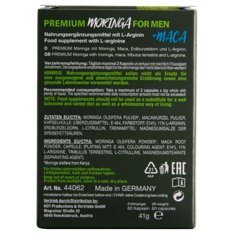 Complément alimentaire pour hommes à la Moringa, Maca et Tribulus — HOT