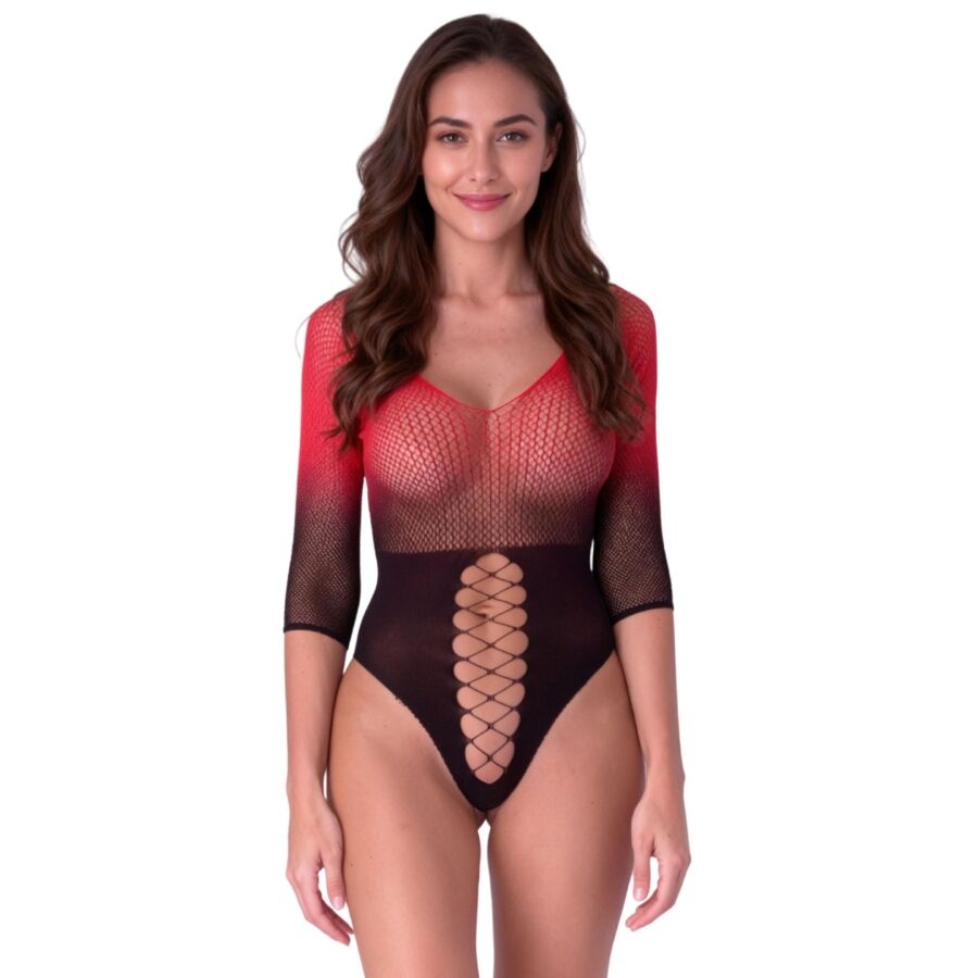 Body en résille noir et rouge — PASSION WOMAN BODYSTOCKINGS