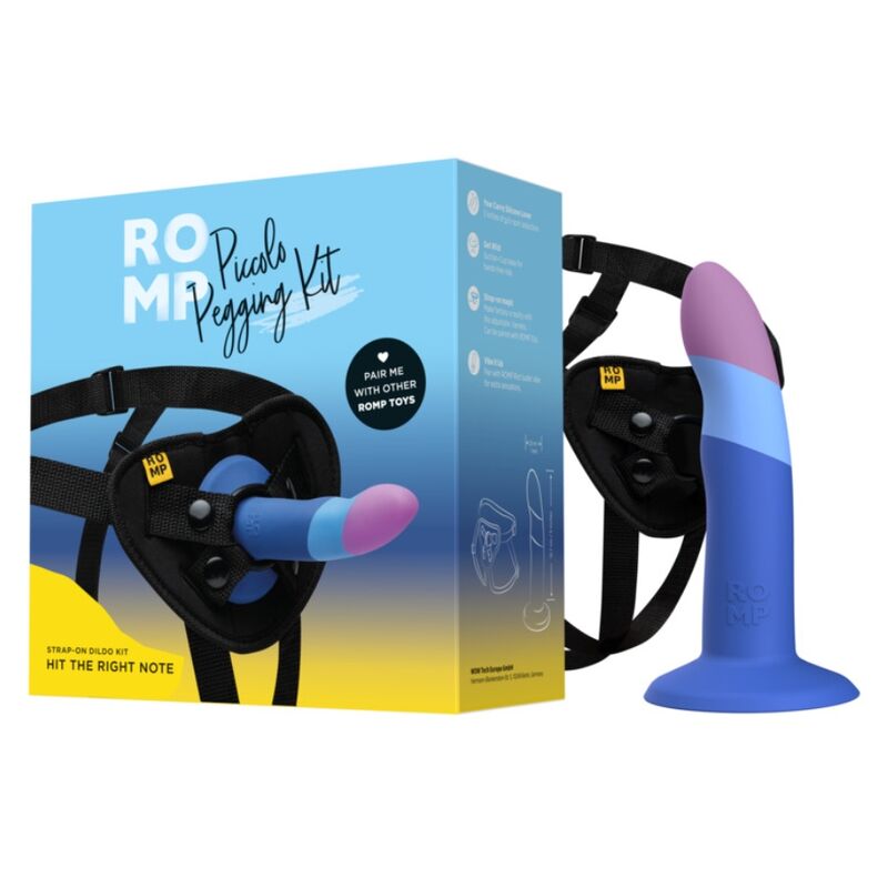 Kit harnais et dildo en silicone tricolore 14 cm — ROMP