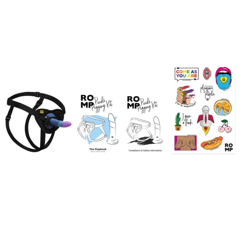 Kit harnais et dildo en silicone tricolore 14 cm — ROMP