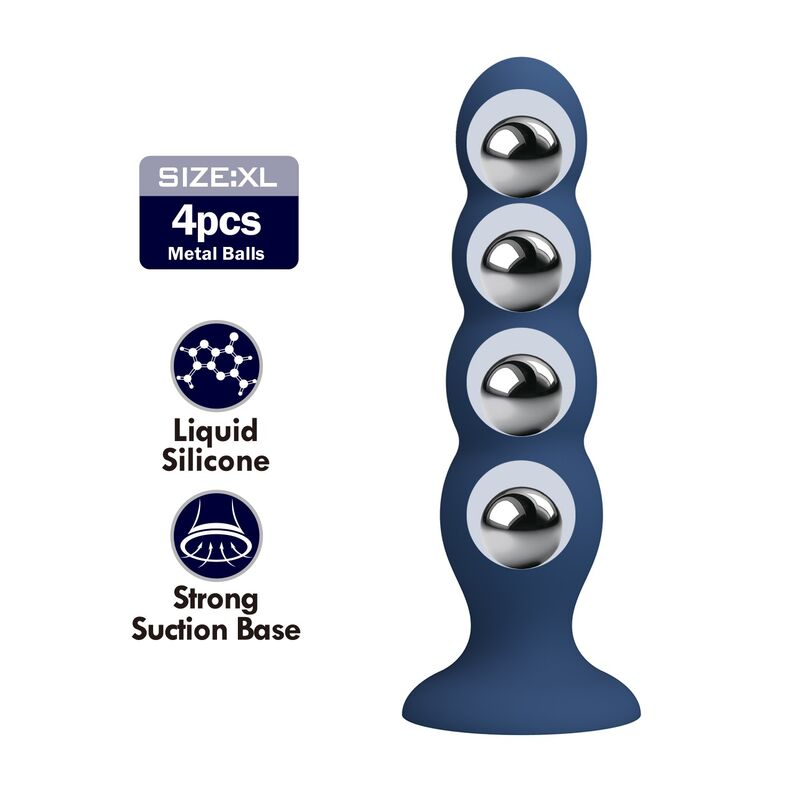 MR PLAY - PLUG ANAL AVEC 4 BILLES MÉTALLIQUES ET VENTOUSE BLEUE