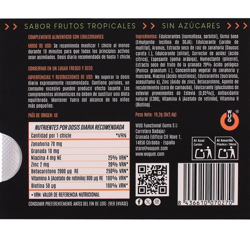 Functional Chewing Gum with Vitamins and Zinc Tropical Fruit Flavour — WUG GUM