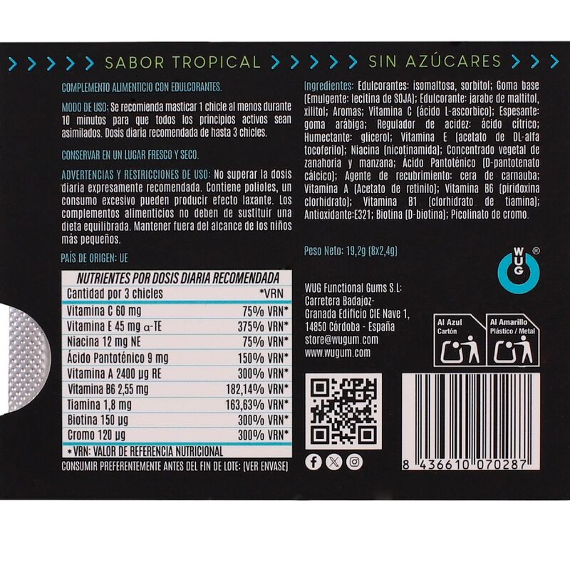 Gomme à mâcher multivitaminée fonctionnelle saveur tropicale — WUG GUM