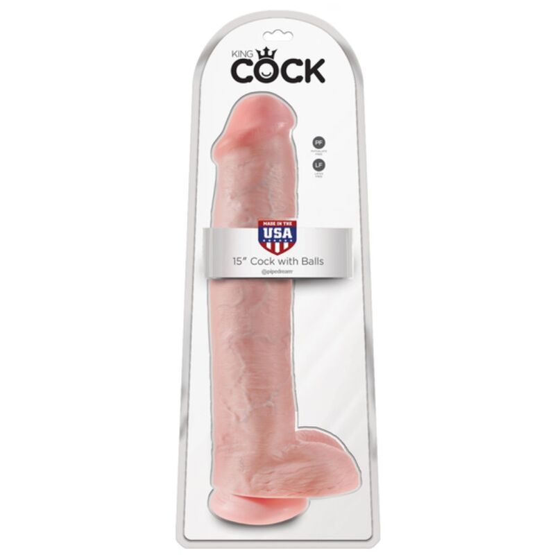 KING COCK - GODEMICHET RÉALISTE AVEC TESTICULES ET VENTOUSE 38 CM COULEUR