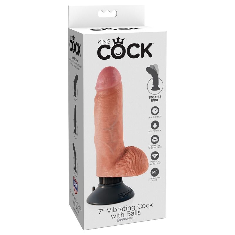 Gode vibrant réaliste avec testicules 17,78 cm — KING COCK