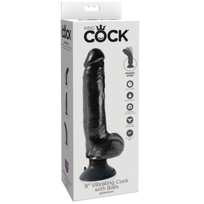 Godemichet vibrant réaliste avec testicules 23 cm — KING COCK