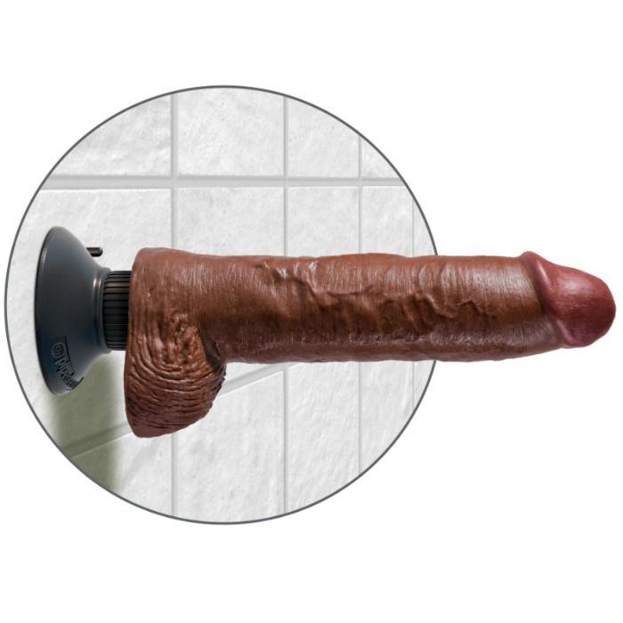 Godet vibrant hyperréaliste avec testicules 25,5 cm marron — KING COCK