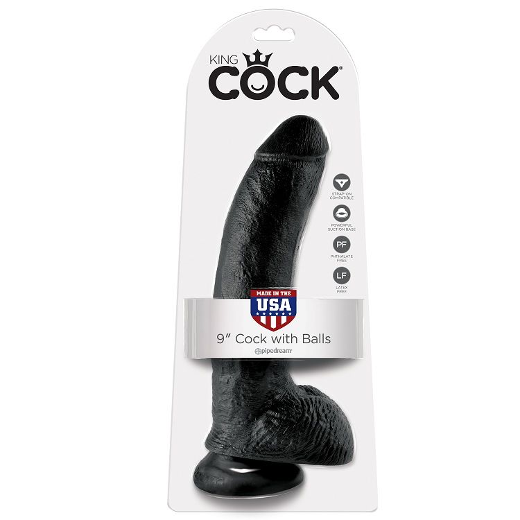 Gode réaliste noir avec boules 22,9 cm — KING COCK