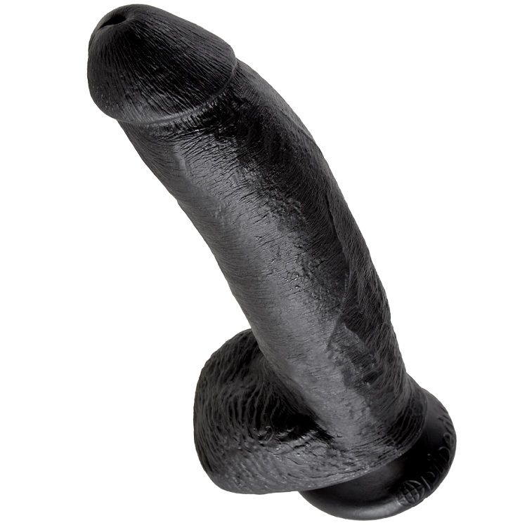 Gode réaliste noir avec boules 22,9 cm — KING COCK