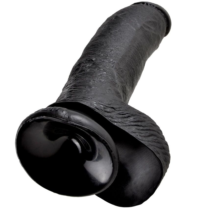 Gode réaliste noir avec boules 22,9 cm — KING COCK